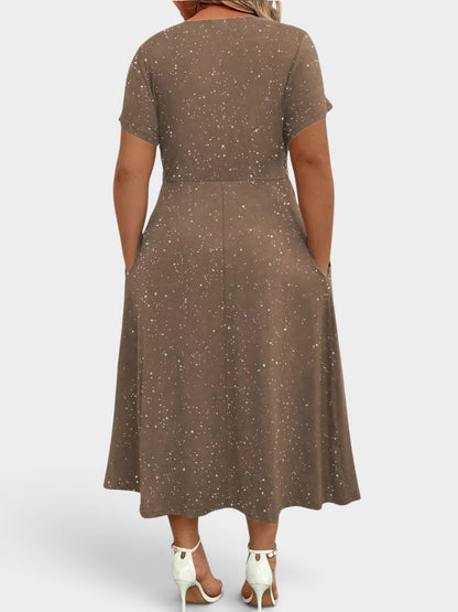 Full Size Glitter Flutter Sleeve Midi Dress Plus Size