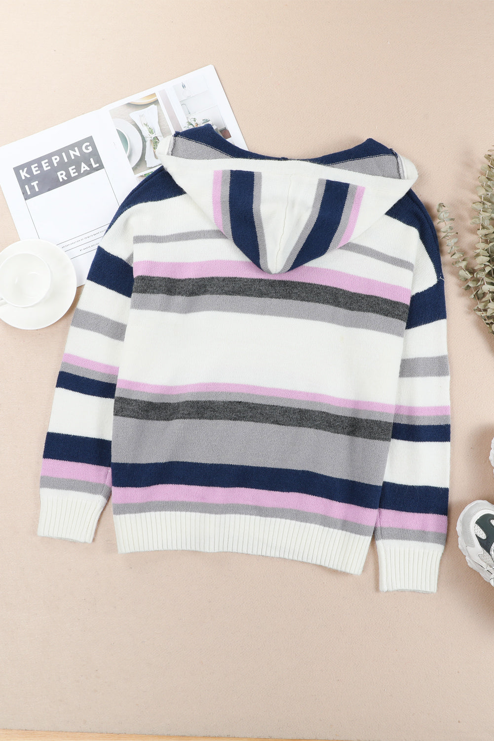 Plus Size Striped Long Sleeve Hooded Sweater