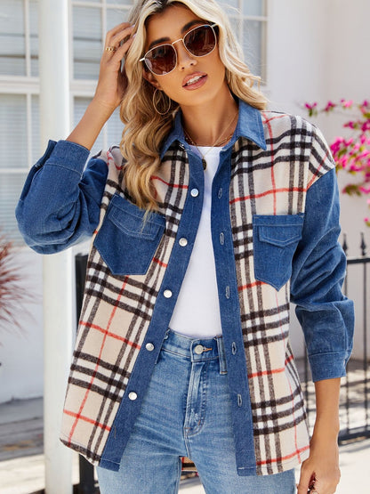 Plaid Long Sleeve Denim Jacket