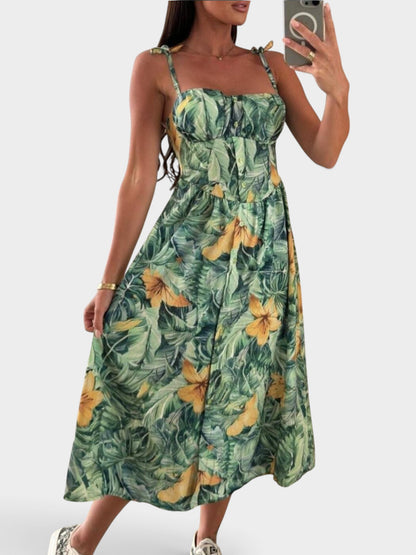 Striped Tie-Shoulder Midi Dress
