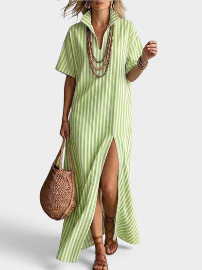 Full Size Striped Maxi Dress with Side Slit Plus SIze