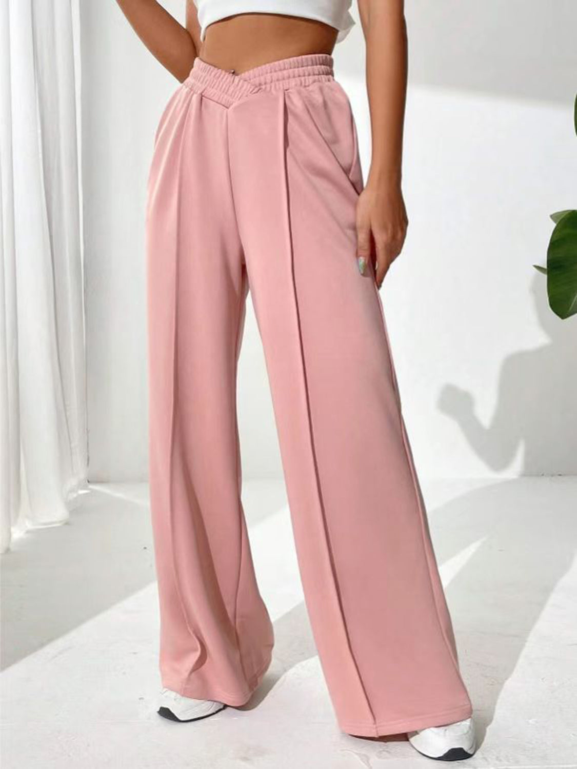 Elastic Waist Wide Leg Pants