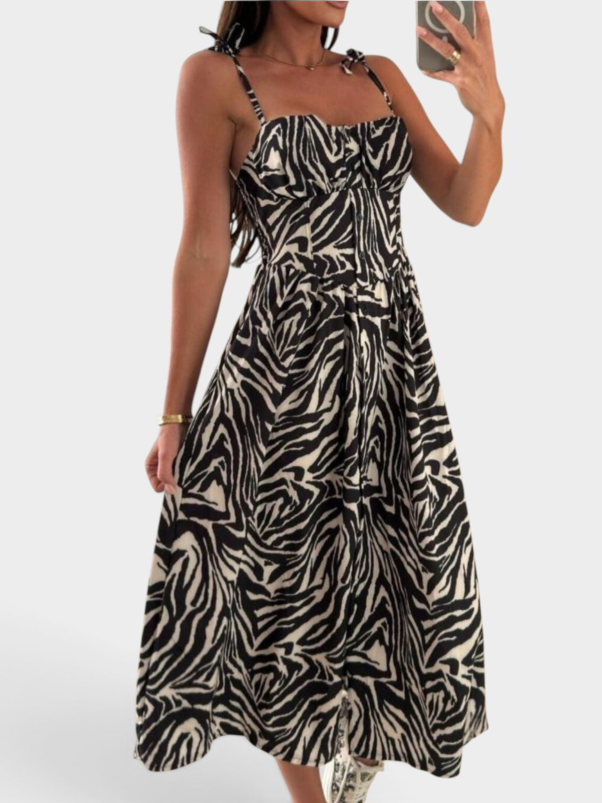 Striped Tie-Shoulder Midi Dress