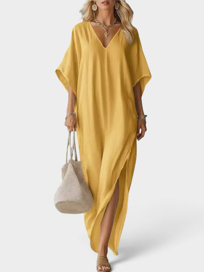 Full Size V-Neck Maxi Dress with Side Slits Plus Size