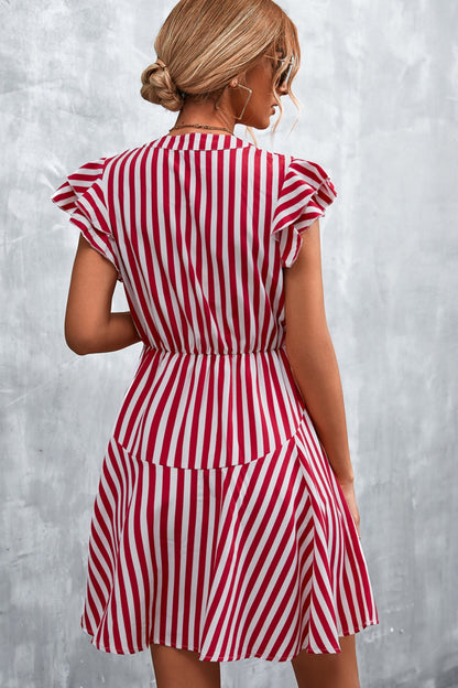 Ruffled Striped Cap Sleeve Mini Dress