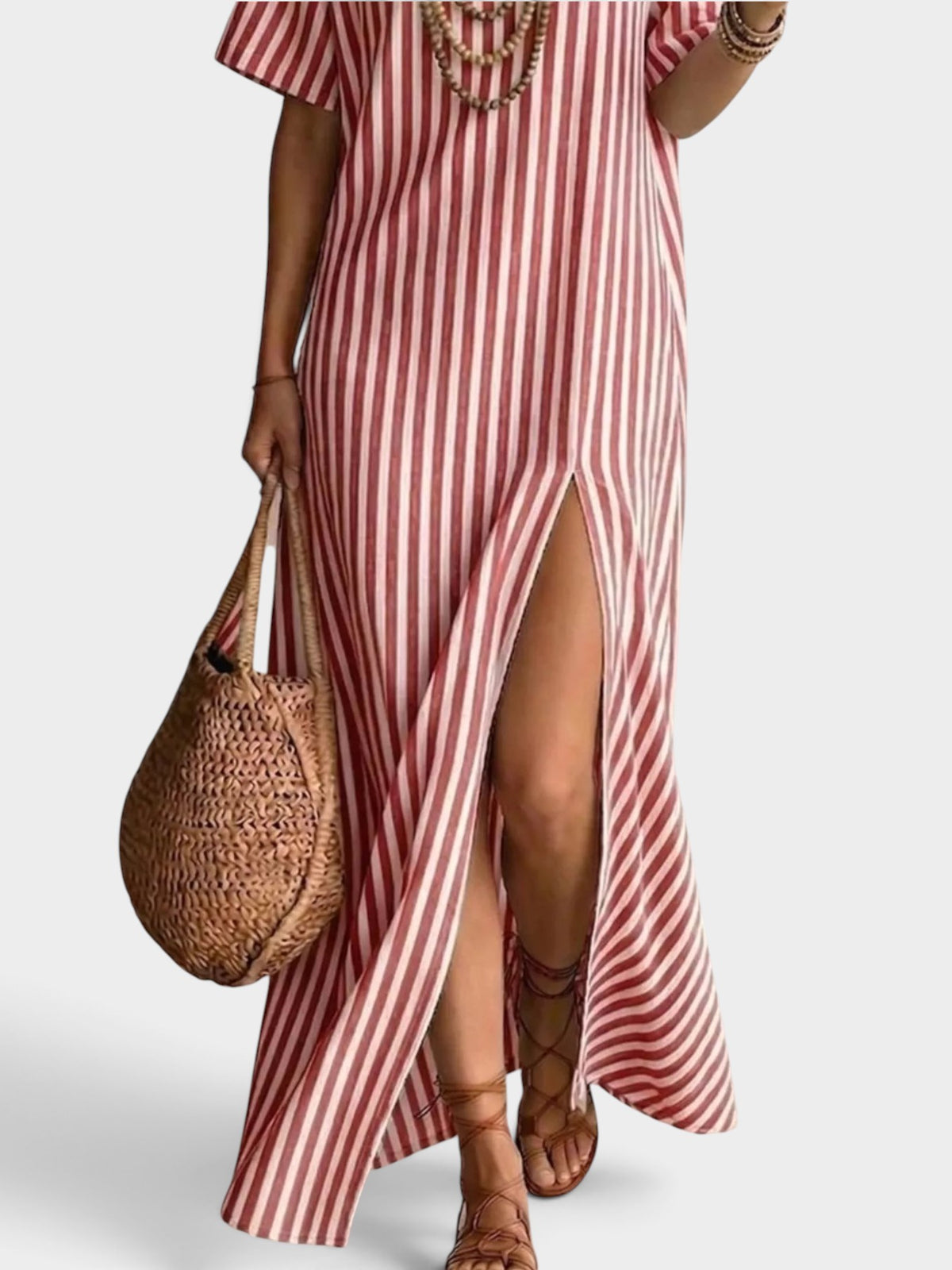 Full Size Striped Maxi Dress with Side Slit Plus SIze