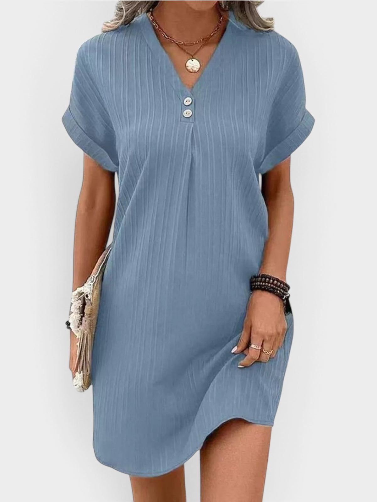 Full Size Casual V-Neck Short Sleeve Dress Plus Size