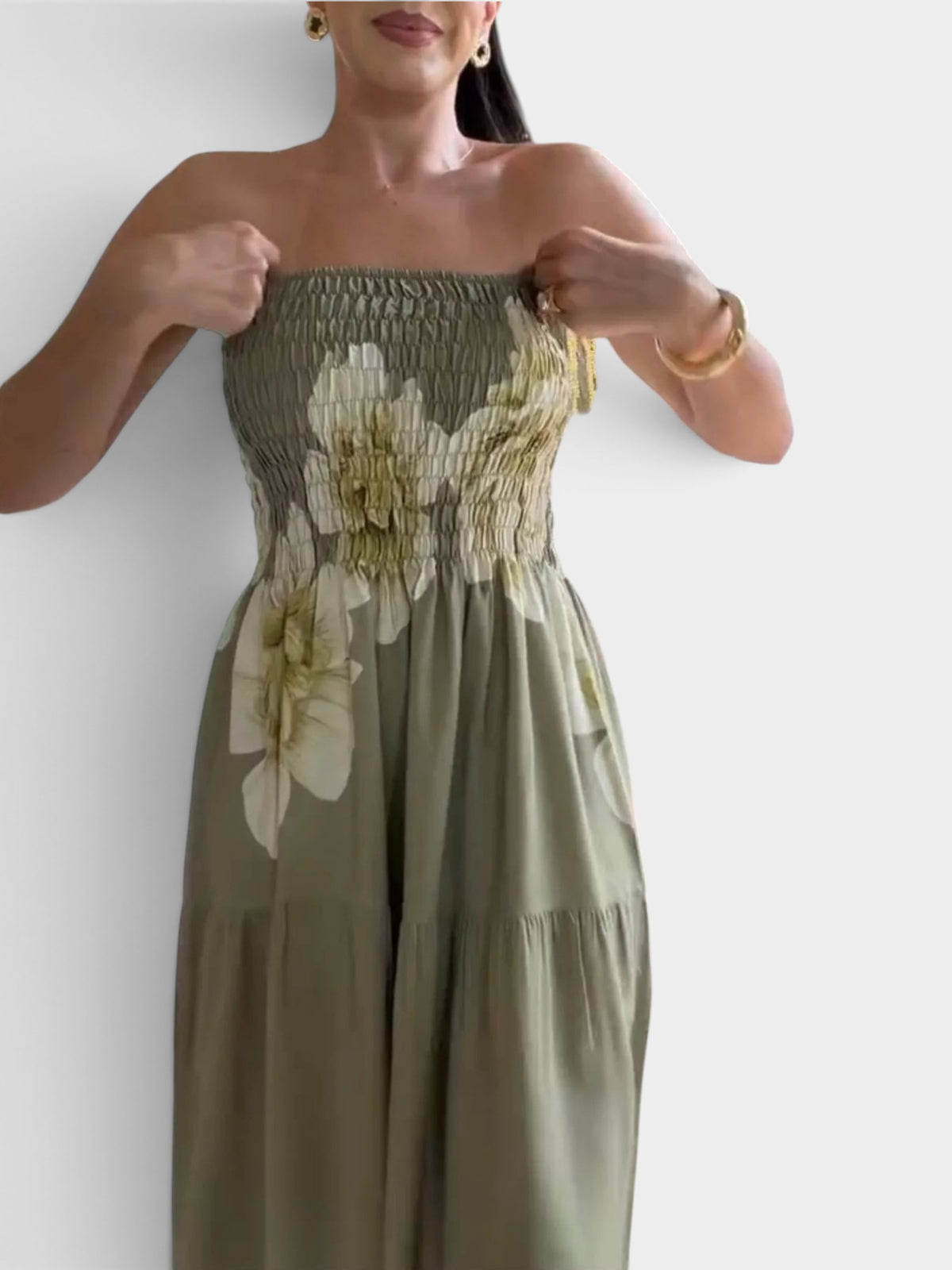Floral Smocked Strapless Maxi Dress