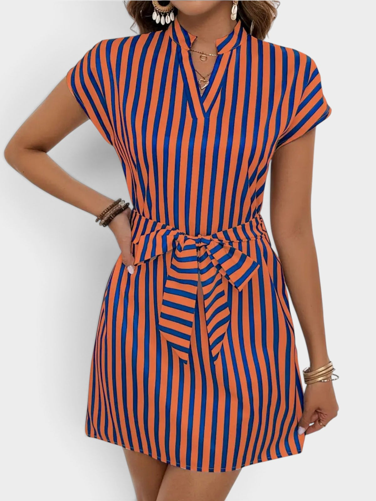 Striped Tie Waist Mini Dress