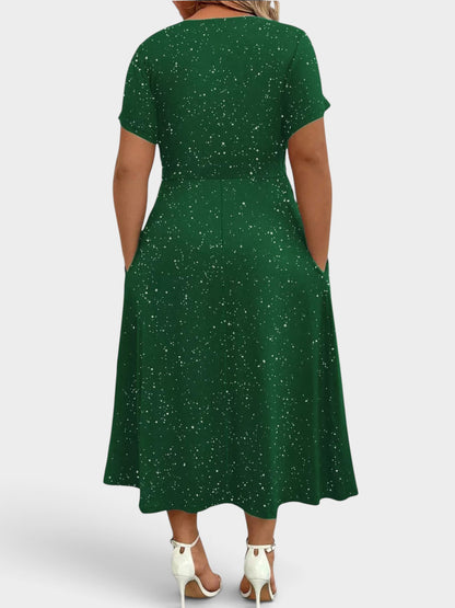 Full Size Glitter Flutter Sleeve Midi Dress Plus Size