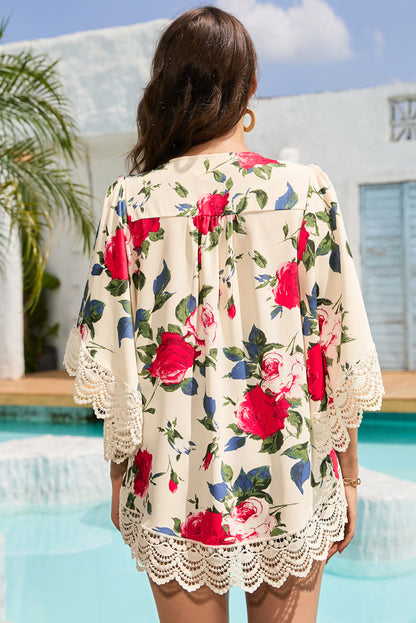 Floral Print Flounce Sleeve Cardigan