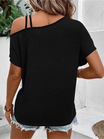 Contrast Asymmetrical Neck Short Sleeve T-Shirt