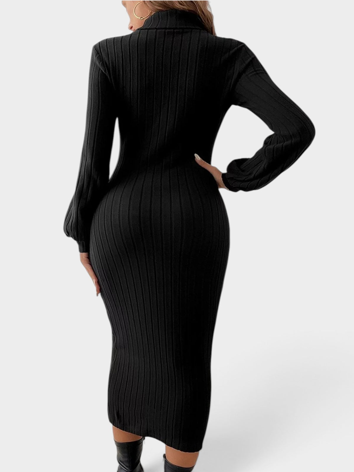 Mock Neck Ribbed Knit Bodycon Midi Dress