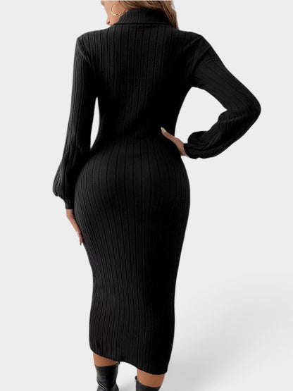 Mock Neck Ribbed Knit Bodycon Midi Dress