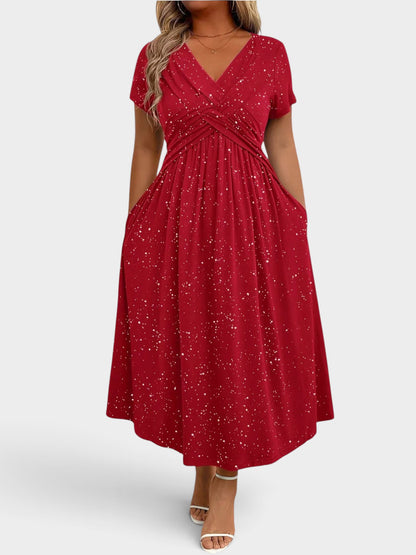 Full Size Glitter Flutter Sleeve Midi Dress Plus Size