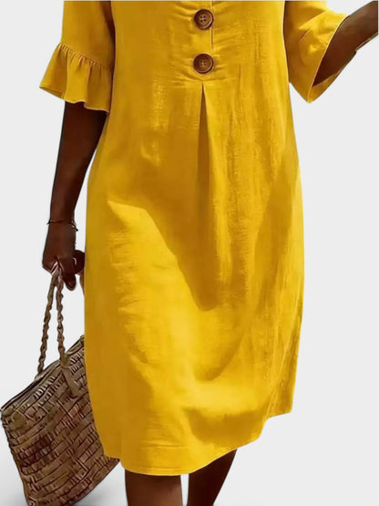 Full Size Button Decor Flounce Sleeve Dress Plus Size