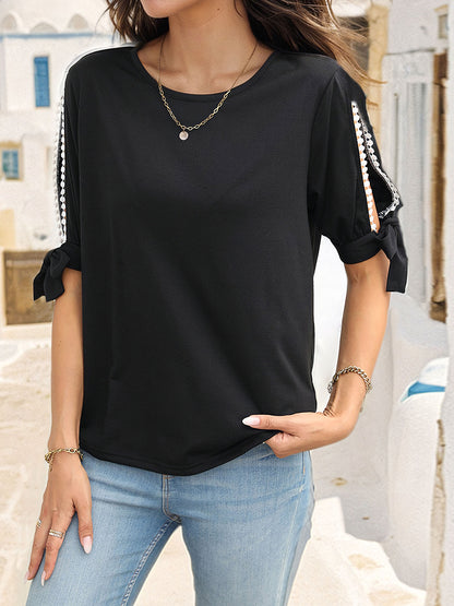 Round Neck Split Sleeve Blouse