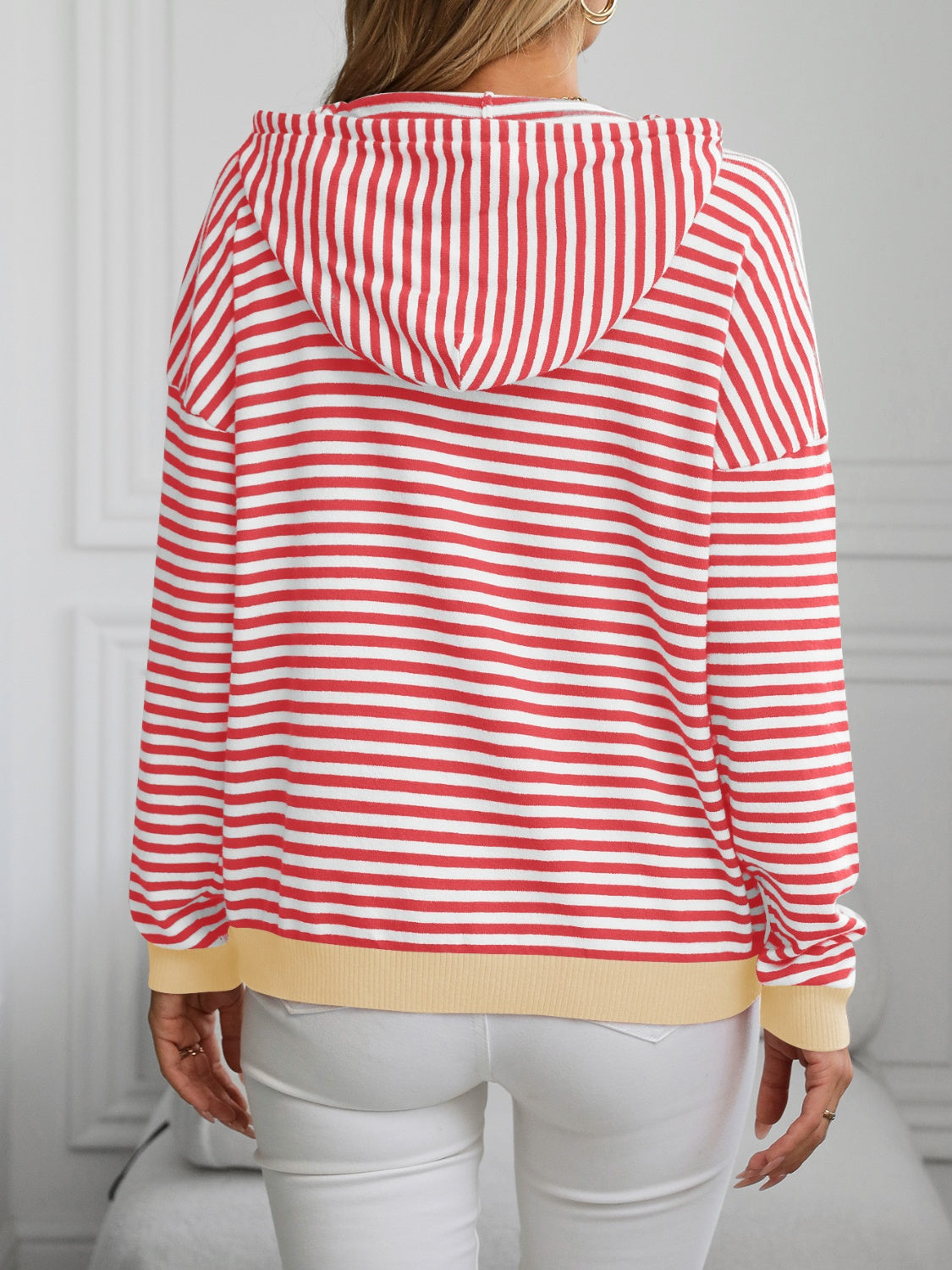 Mandy Striped Long Sleeve Hooded Knit Top