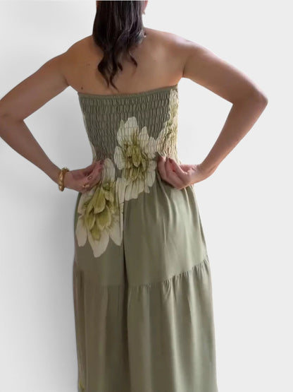 Floral Smocked Strapless Maxi Dress
