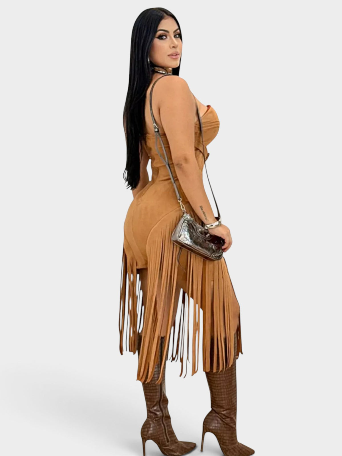 Buckle Detail Fringe Hem Bodycon Dress