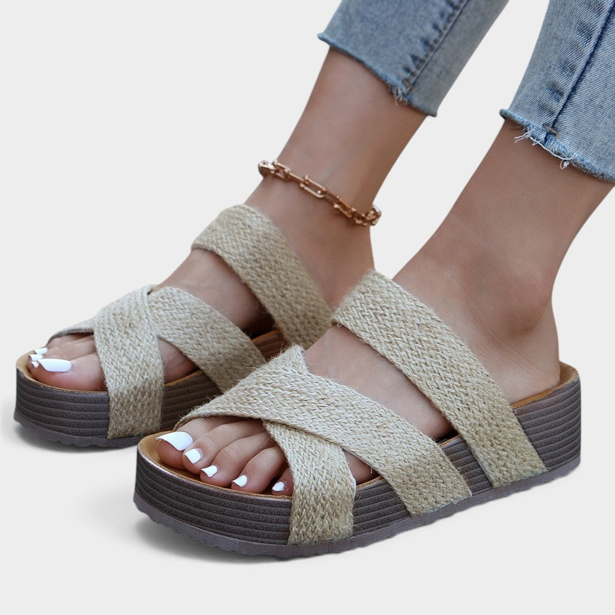 Braided Strap Platform Sandals