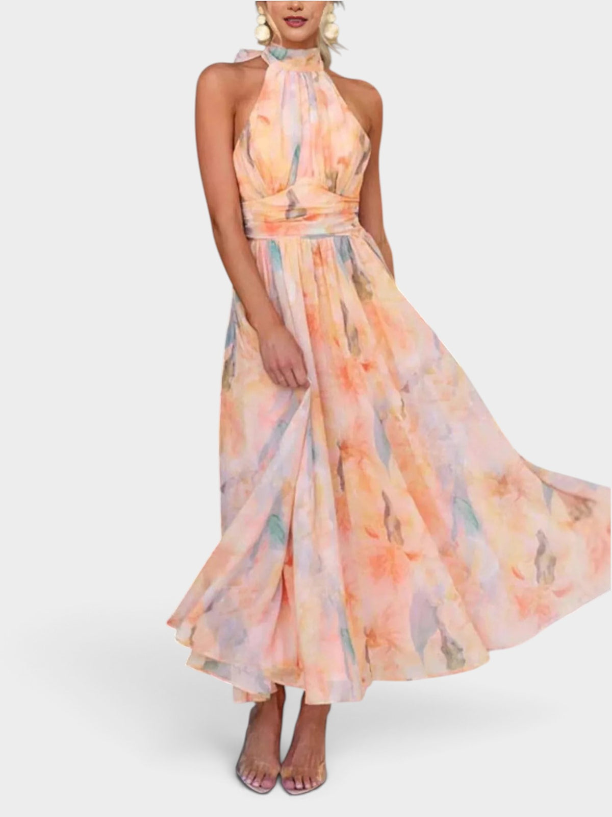 Full Size Halter Neck Floral Print Maxi Dress Plus Size