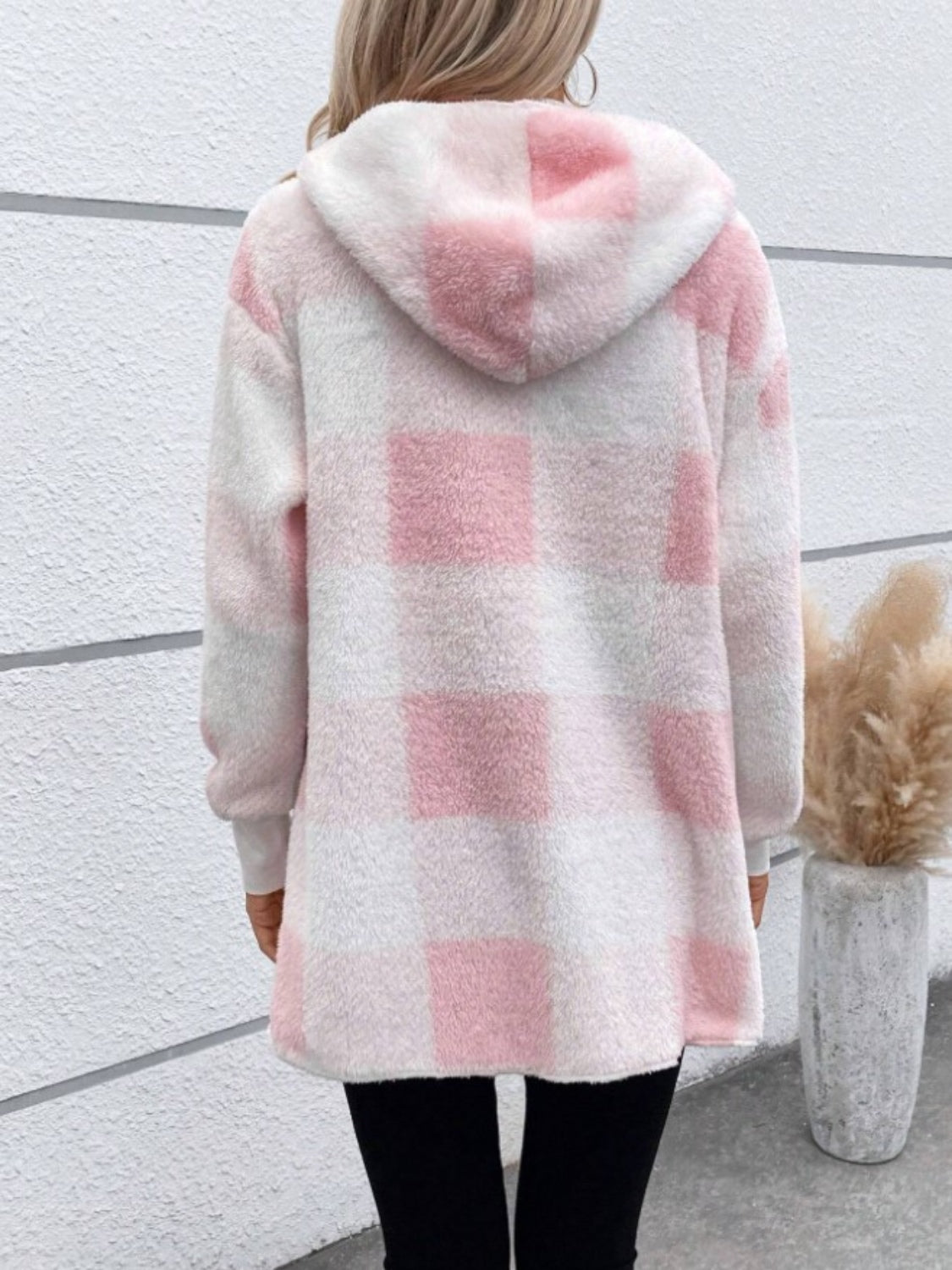 Plaid Long Sleeve Hooded Coat