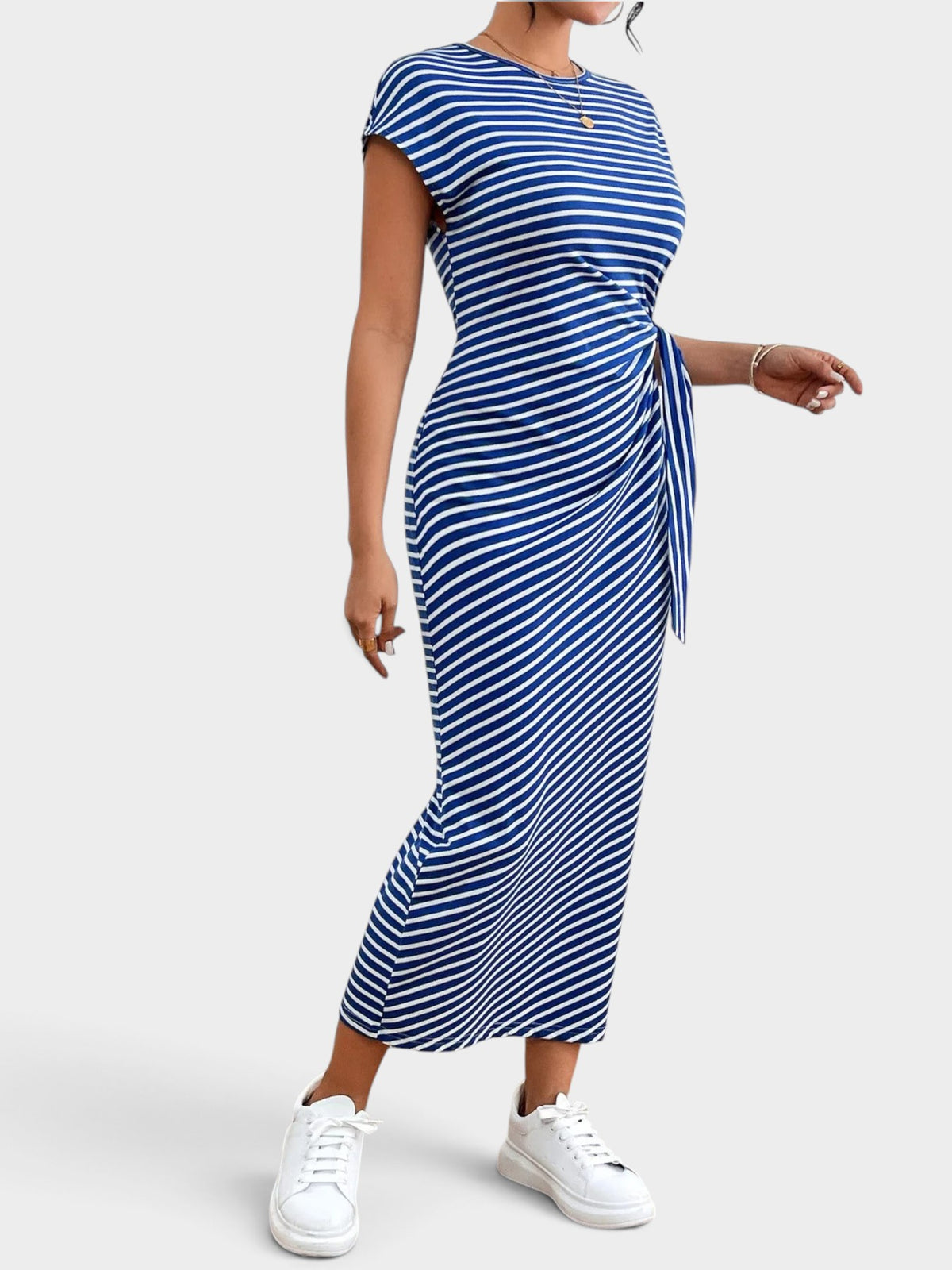 Striped Tie Side Casual Midi Dress