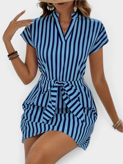 Striped Tie Waist Mini Dress