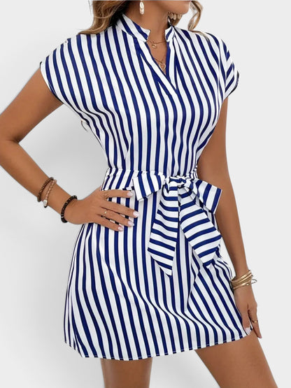 Striped Tie Waist Mini Dress