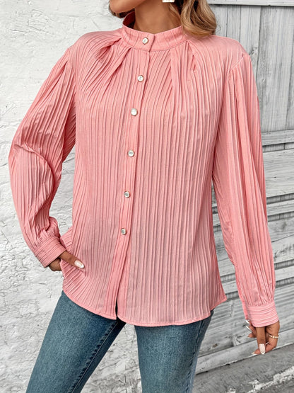 Button Down Mock Neck Long Sleeve Shirt