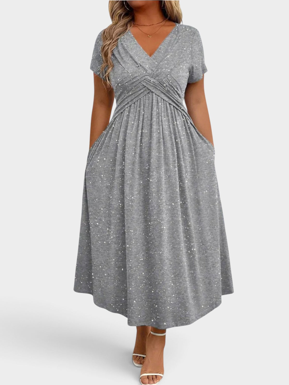 Full Size Glitter Flutter Sleeve Midi Dress Plus Size