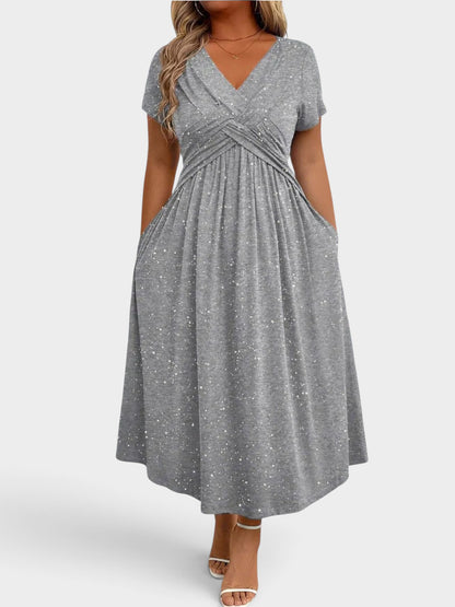 Full Size Glitter Flutter Sleeve Midi Dress Plus Size
