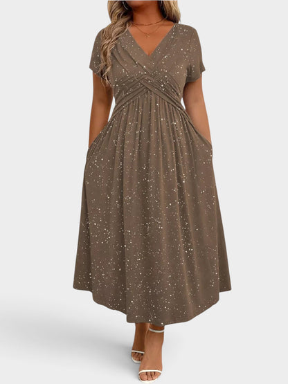 Full Size Glitter Flutter Sleeve Midi Dress Plus Size