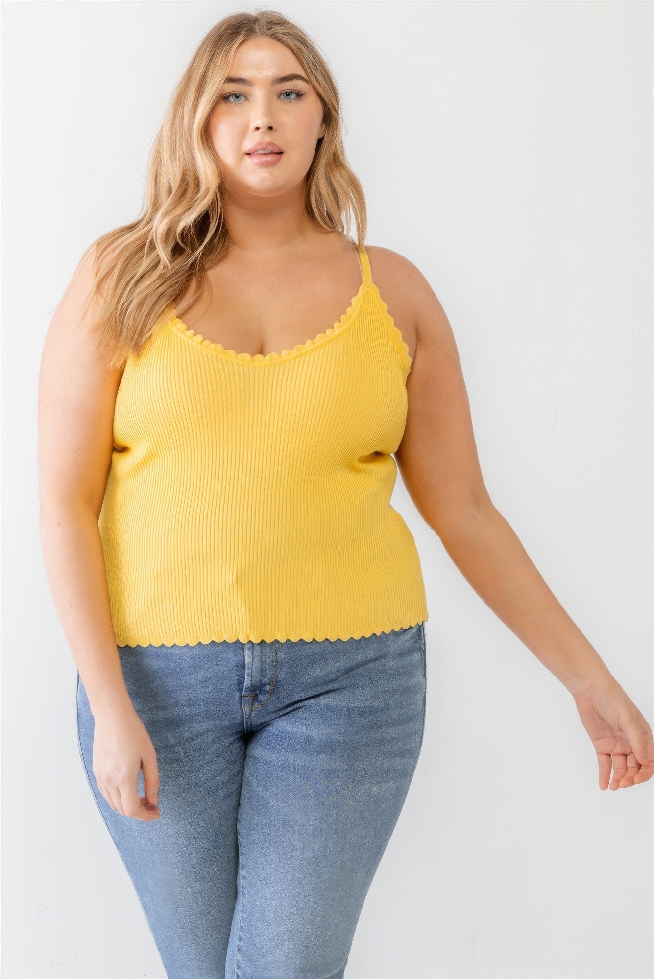 Yellow Plus Ribbed Ruffle Tank Top