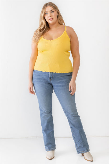 Yellow Plus Ribbed Ruffle Tank Top