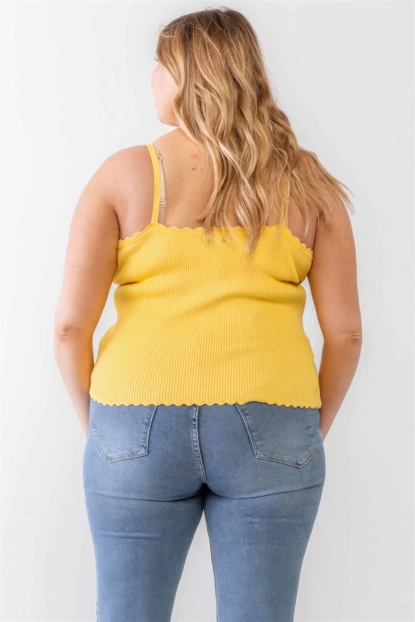 Yellow Plus Ribbed Ruffle Tank Top