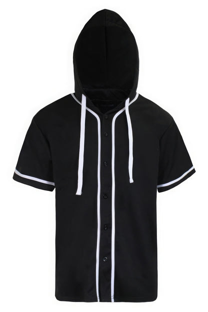 Black Hooded Baseball Jersey