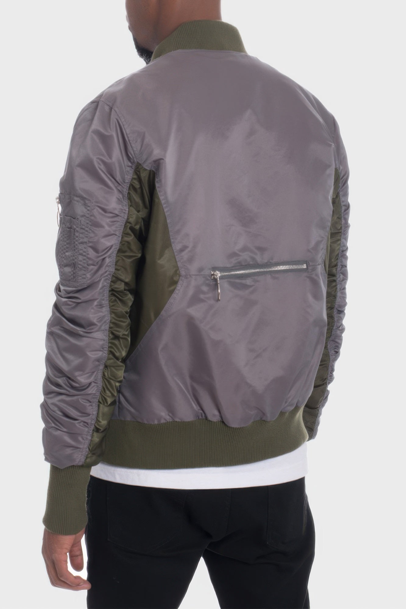 Two Tone Color Block Bomber Jacket