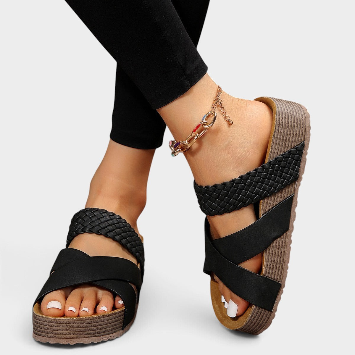 Braided Strap Platform Sandals