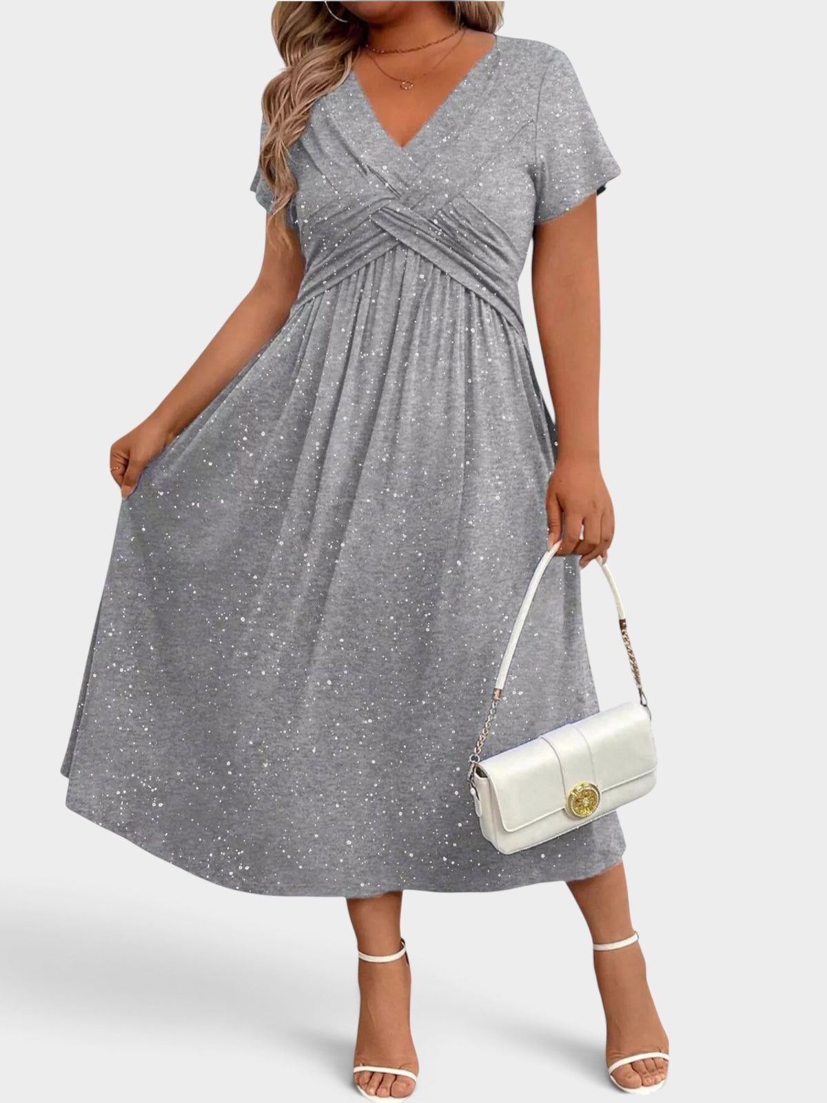 Full Size Glitter Flutter Sleeve Midi Dress Plus Size