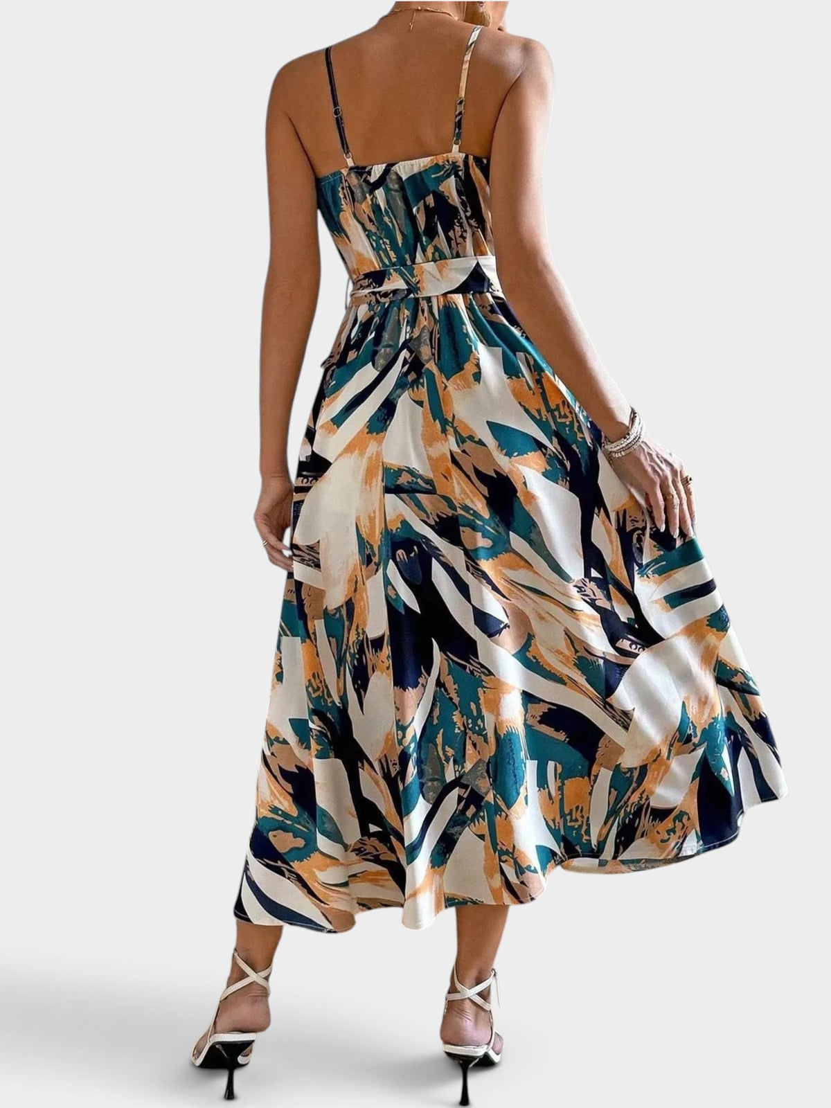Abstract Print Tie Waist Cami Dress