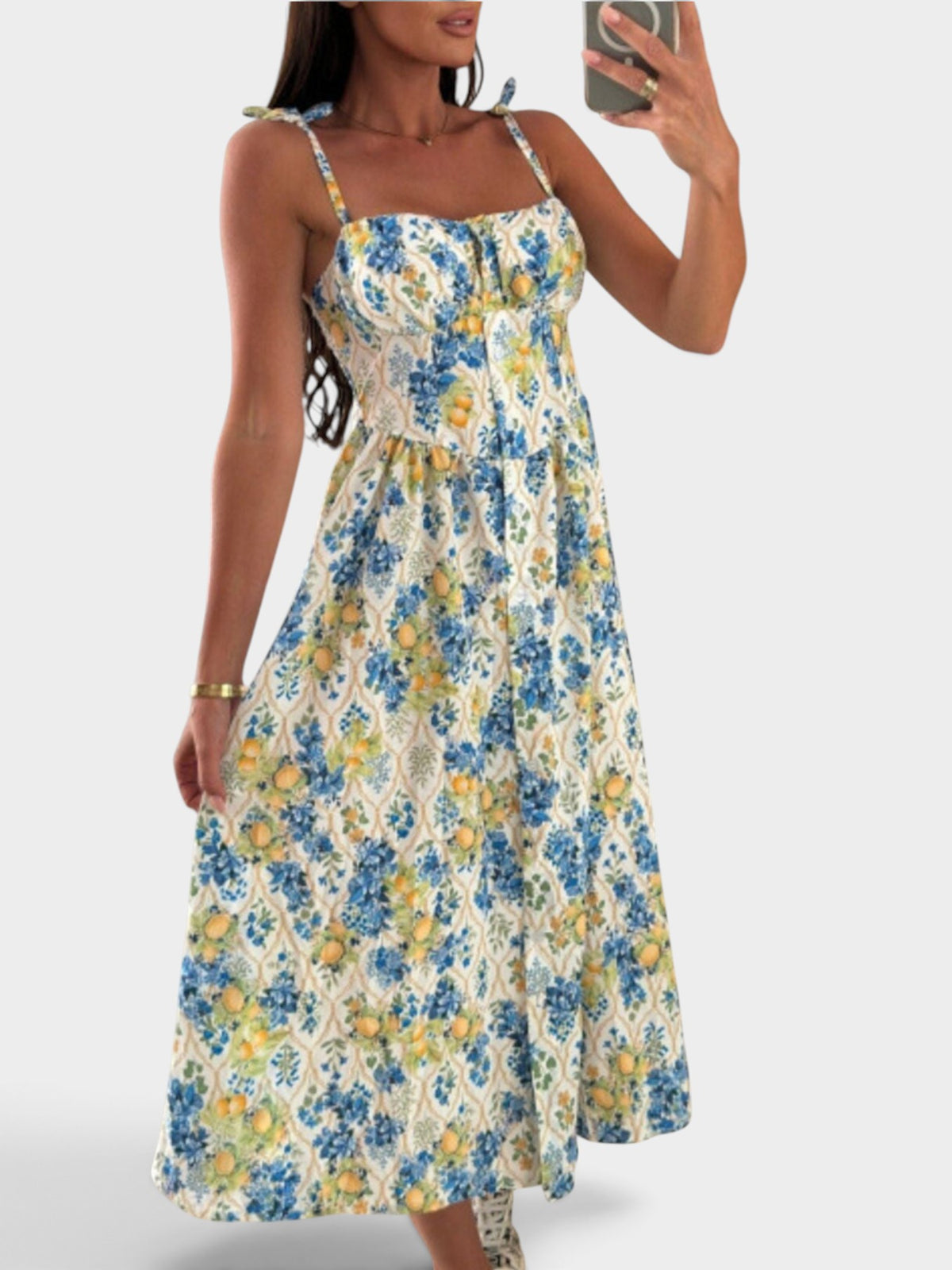 Striped Tie-Shoulder Midi Dress