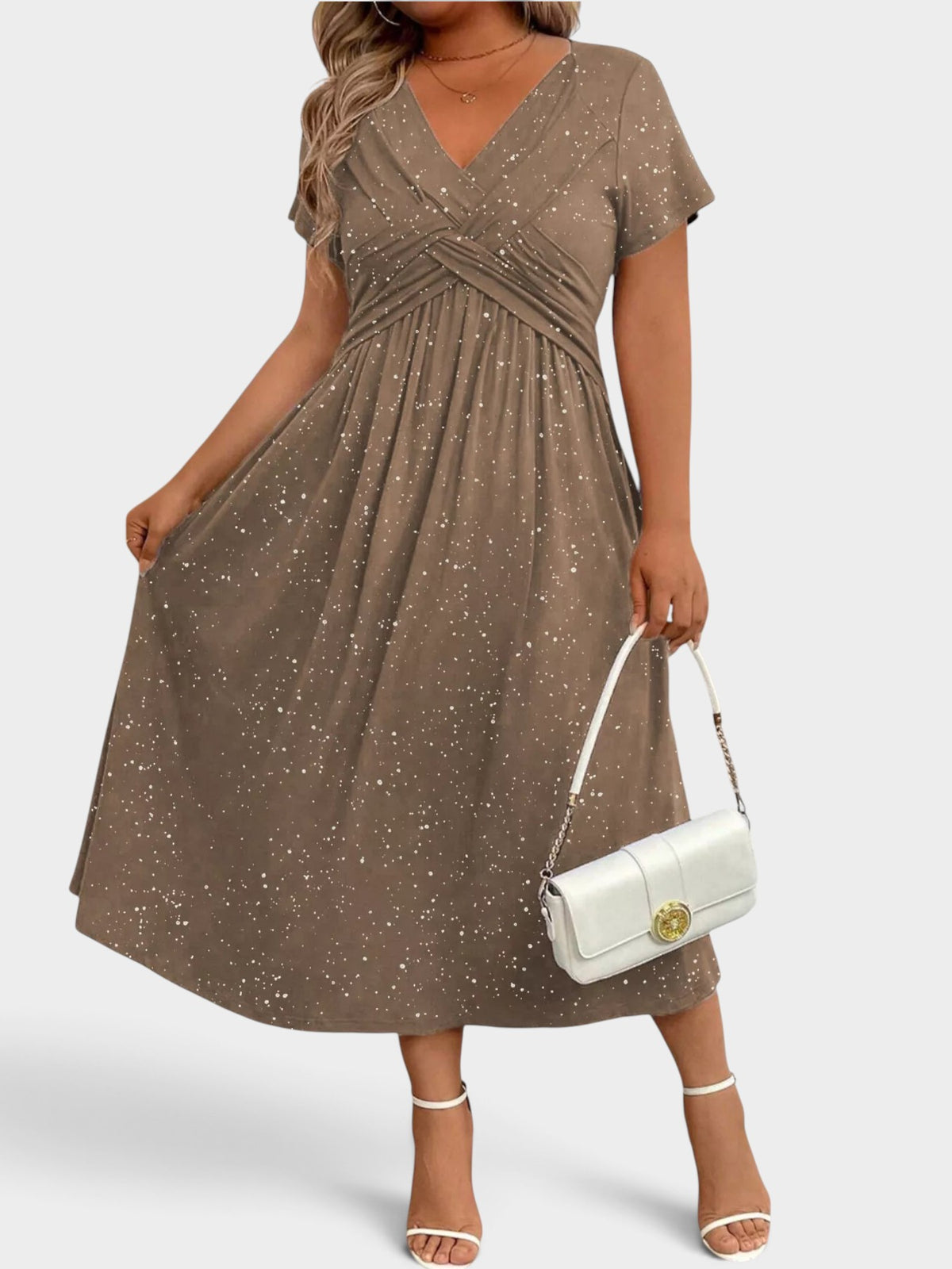 Full Size Glitter Flutter Sleeve Midi Dress Plus Size