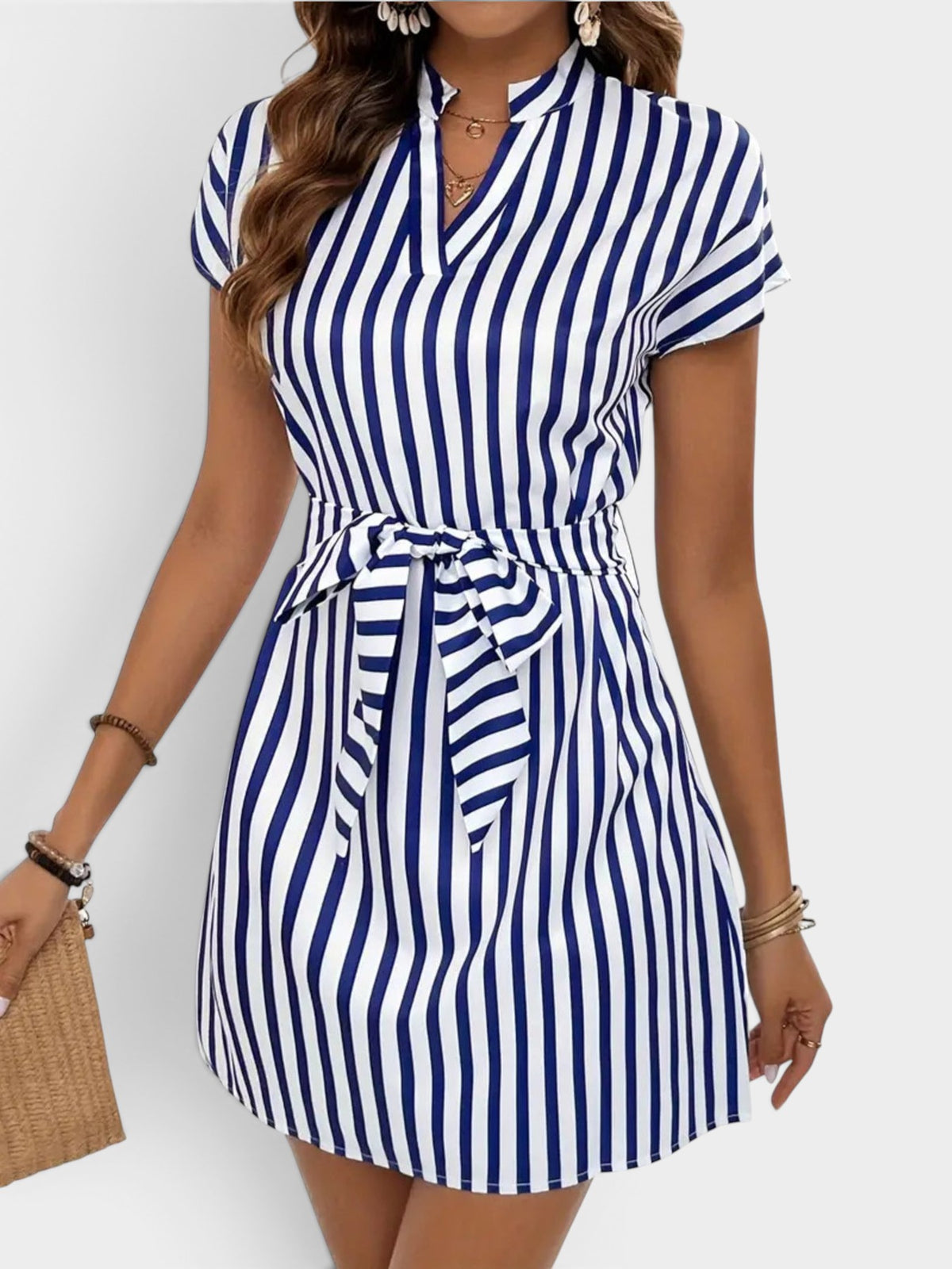 Striped Tie Waist Mini Dress