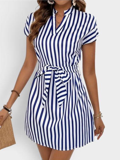 Striped Tie Waist Mini Dress