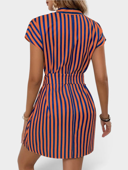 Striped Tie Waist Mini Dress