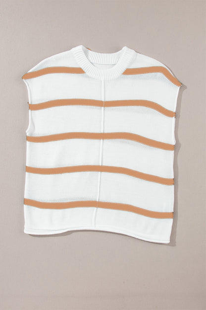 Striped Round Neck Cap Sleeve Sweater