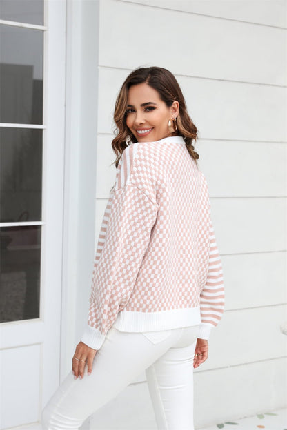 Angel Wings Button - Down Stripe & Plaid Contrast Pattern Cardigan - Rochelle's House LLC
