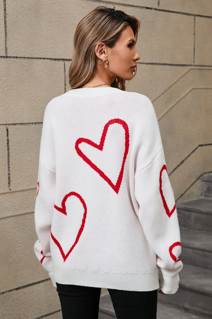 Angel Wings Heart Dropped Shoulder Long Sleeve Sweater - Rochelle's House LLC